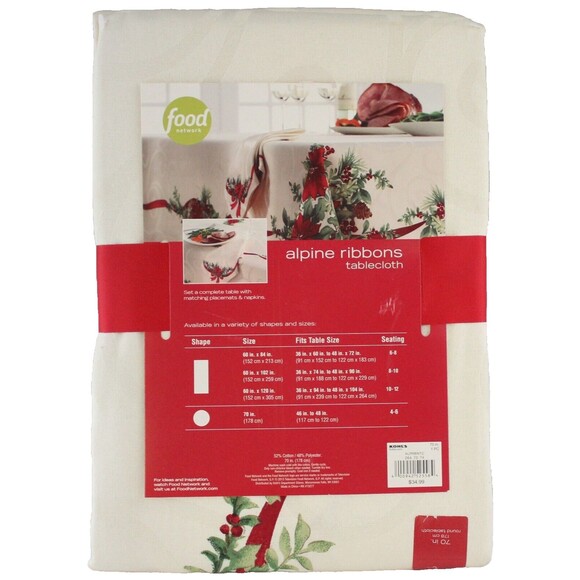 Food Network Alpine Ribbons Tablecloth Christmas Holiday 70 in Round New - Picture 2 of 3